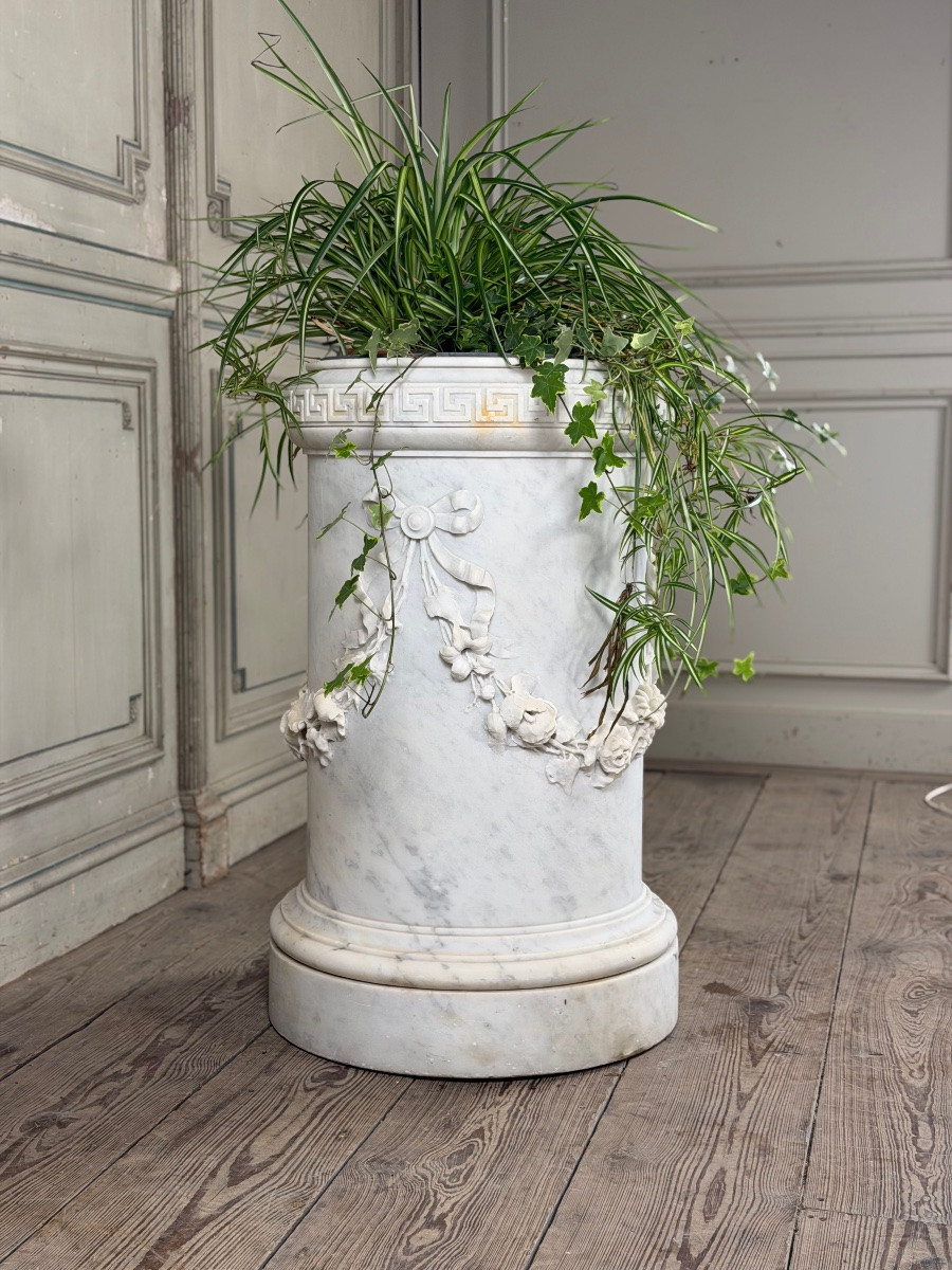 Carrara Marble Planter In The Louis XVI Style, Circa 1880-photo-5