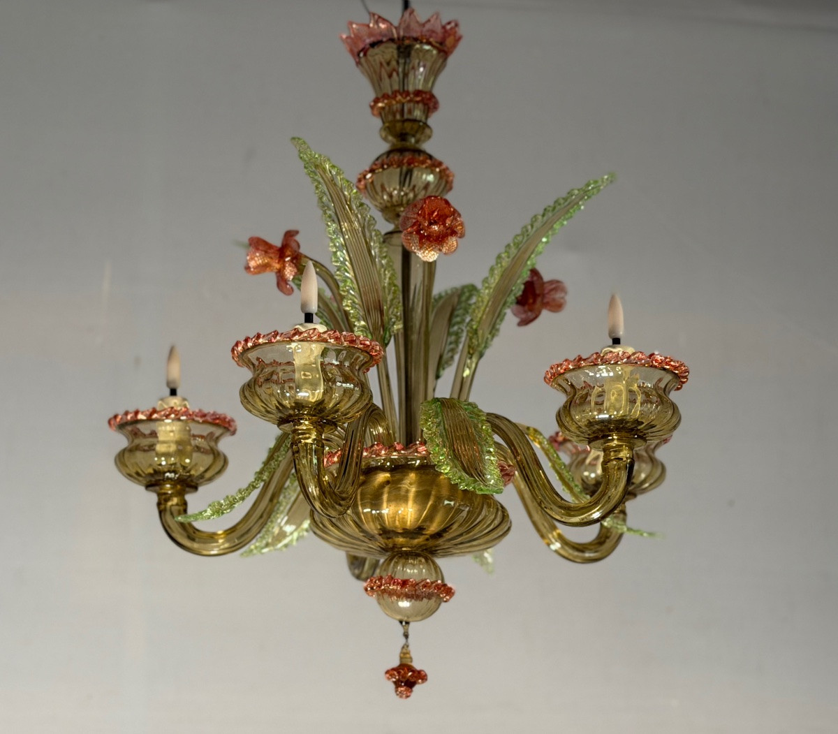 Lustre vénitien en verre de Murano vert et rouge, vers 1940 -photo-4