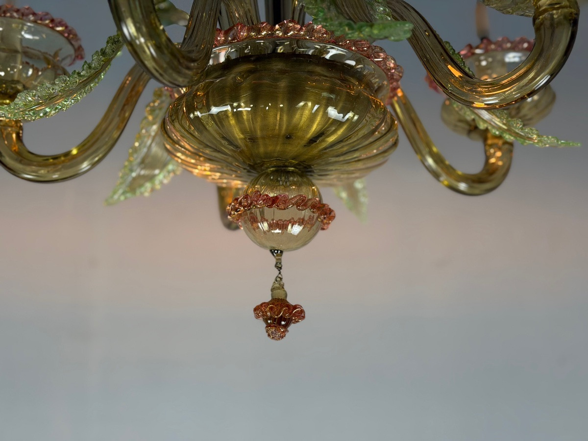 Lustre vénitien en verre de Murano vert et rouge, vers 1940 -photo-7