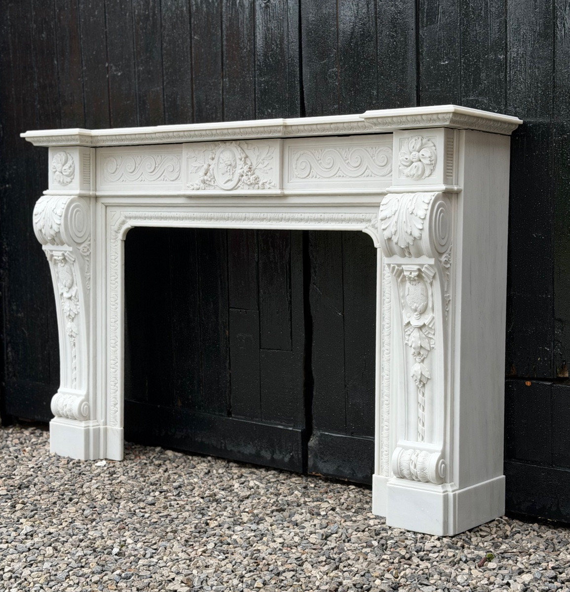 Napoleon III Mantel In Statuary White Marble, Circa 1880-photo-2