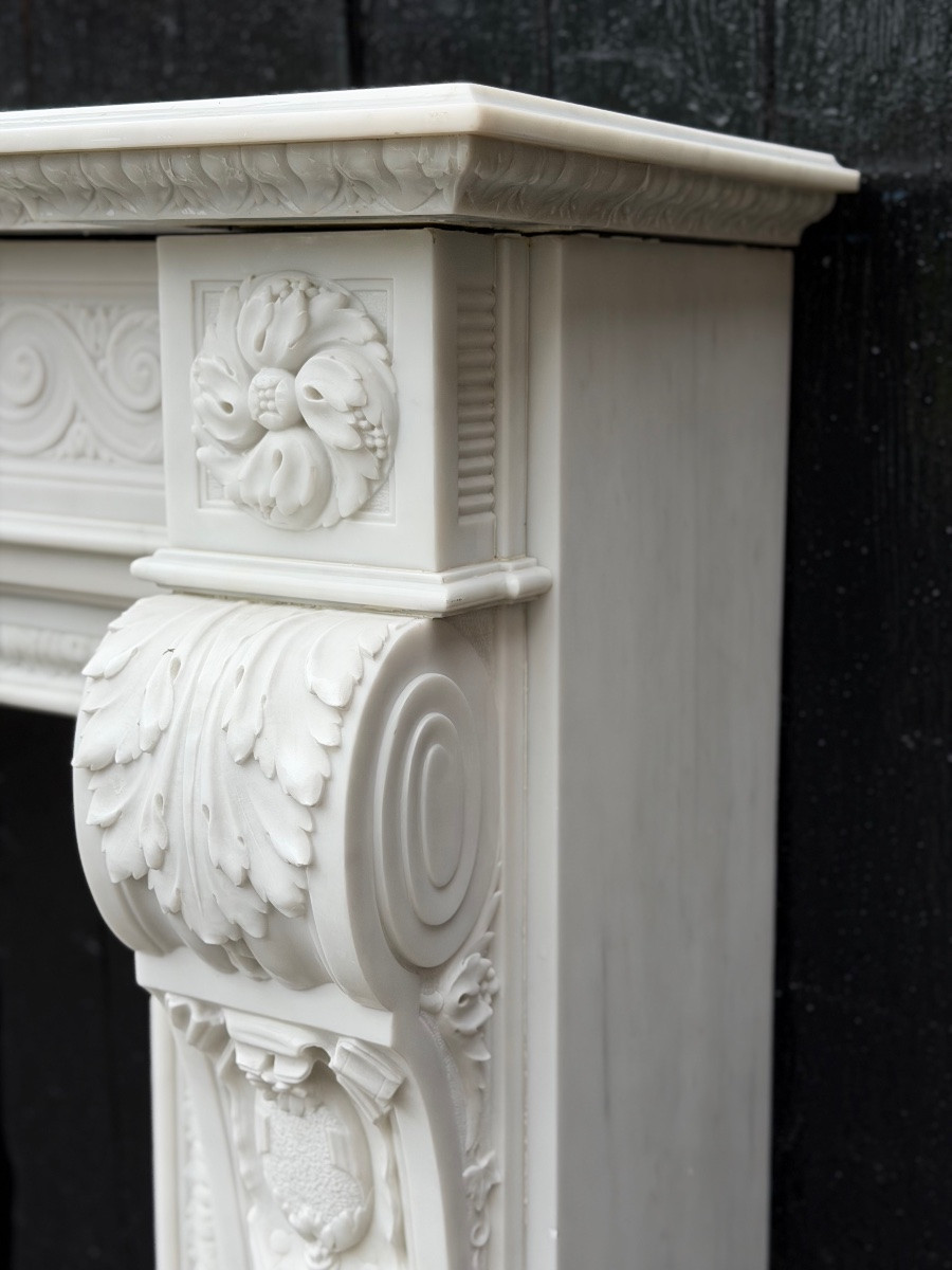 Napoleon III Mantel In Statuary White Marble, Circa 1880-photo-4