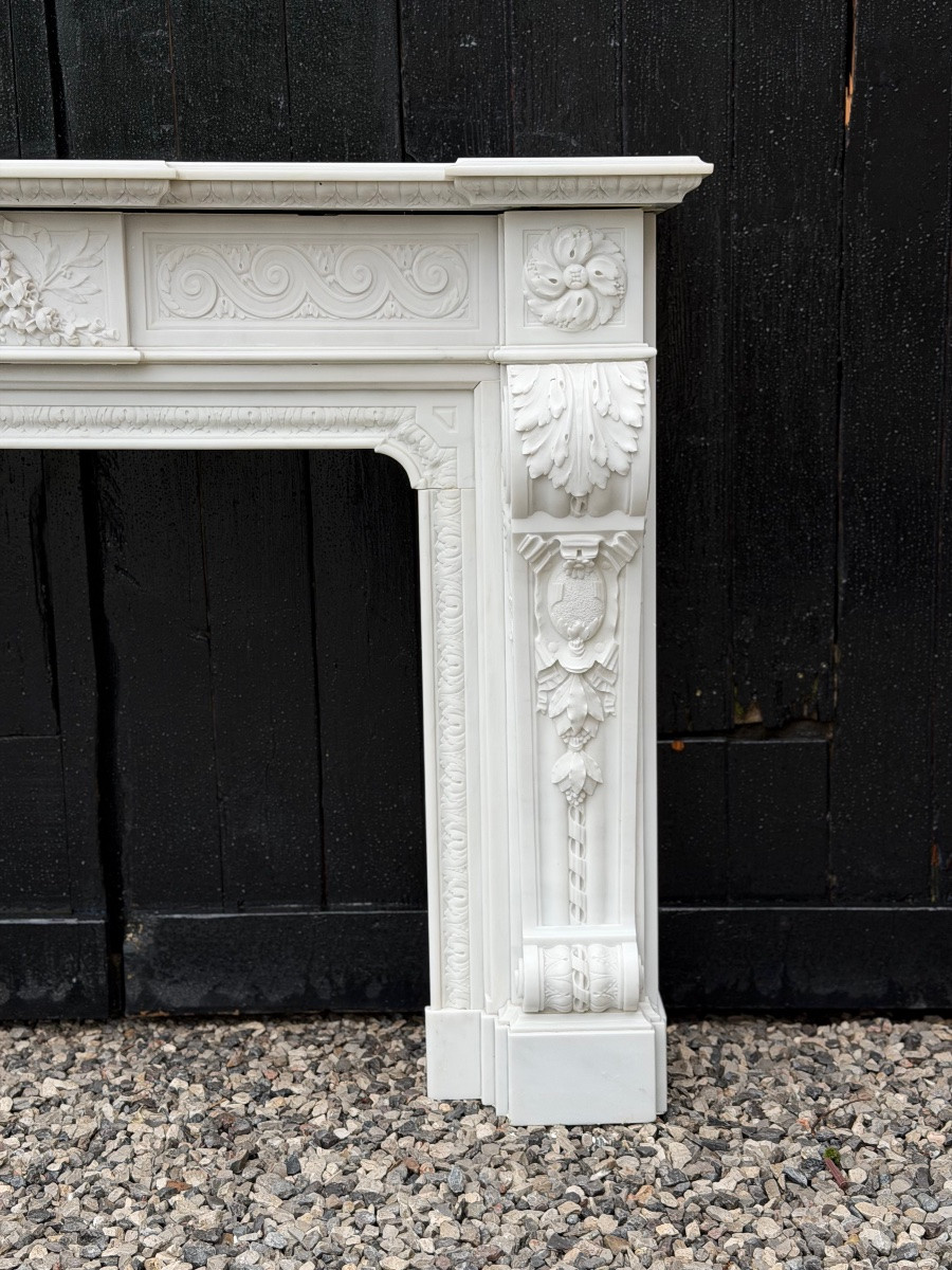 Napoleon III Mantel In Statuary White Marble, Circa 1880-photo-1