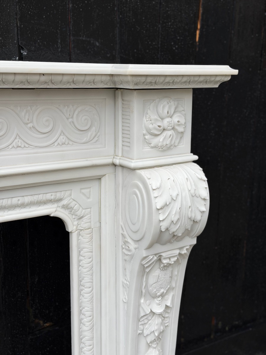Napoleon III Mantel In Statuary White Marble, Circa 1880-photo-2
