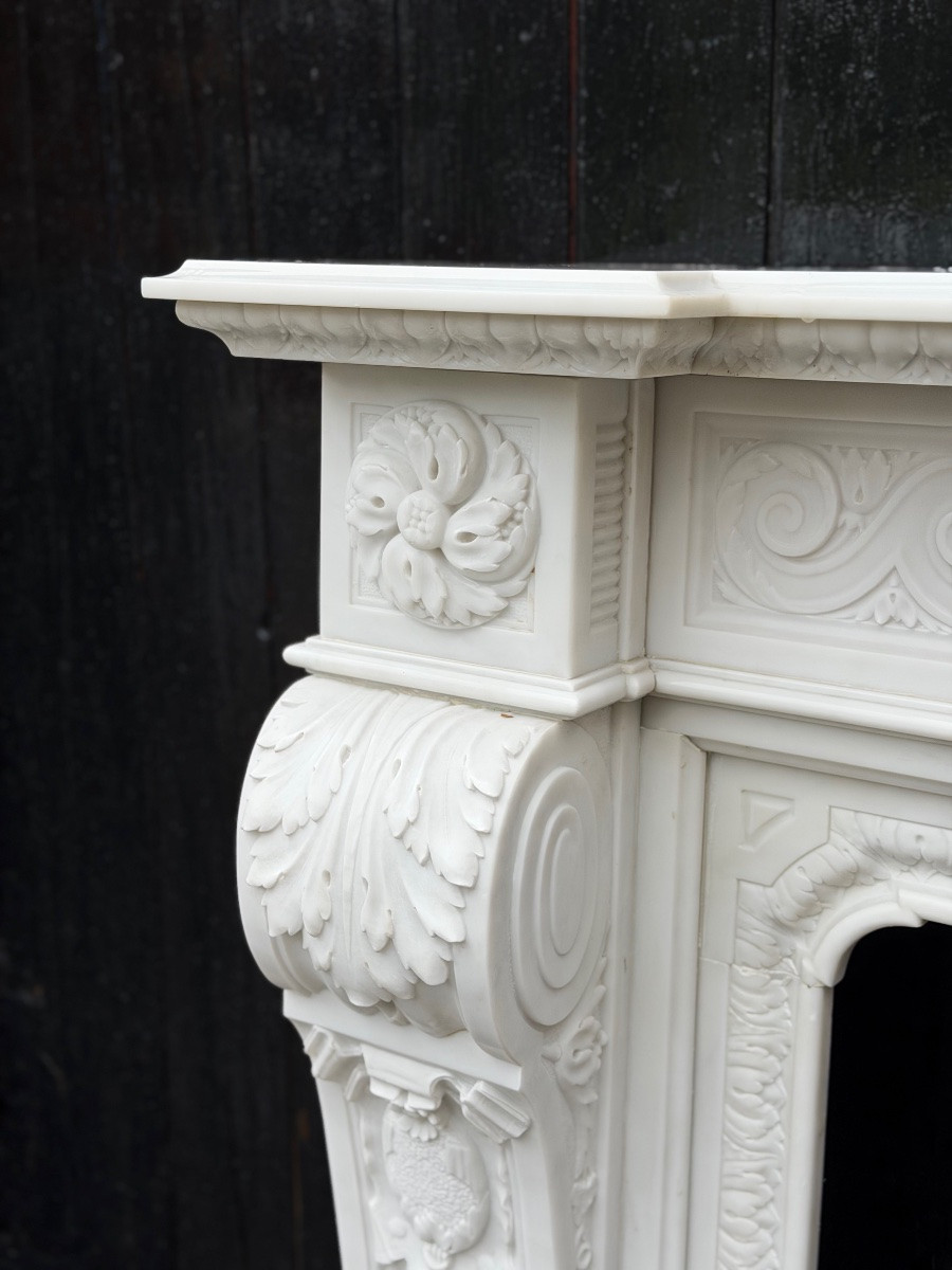 Napoleon III Mantel In Statuary White Marble, Circa 1880-photo-3