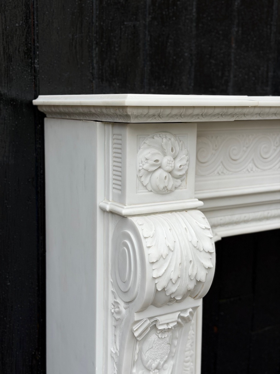 Napoleon III Mantel In Statuary White Marble, Circa 1880-photo-4