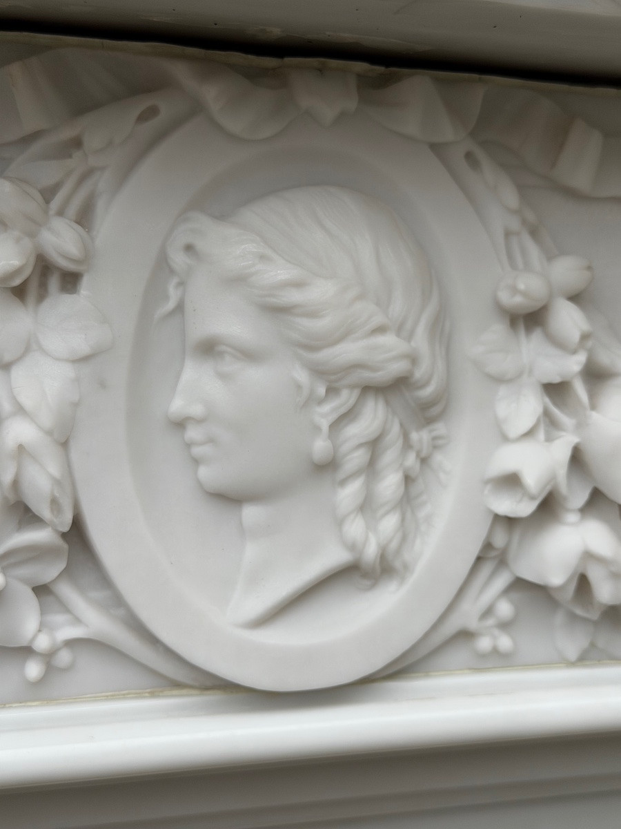 Napoleon III Mantel In Statuary White Marble, Circa 1880-photo-5