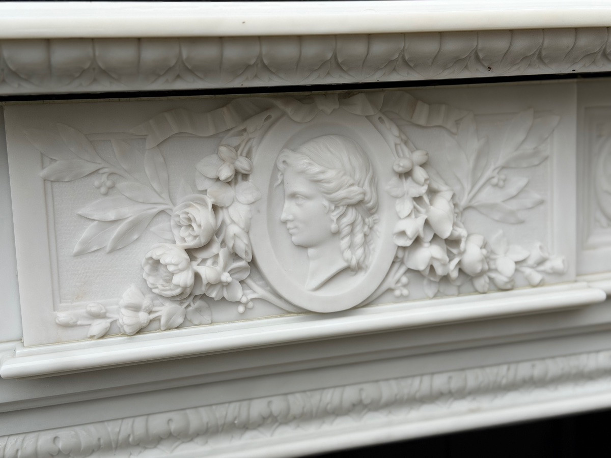 Napoleon III Mantel In Statuary White Marble, Circa 1880-photo-6