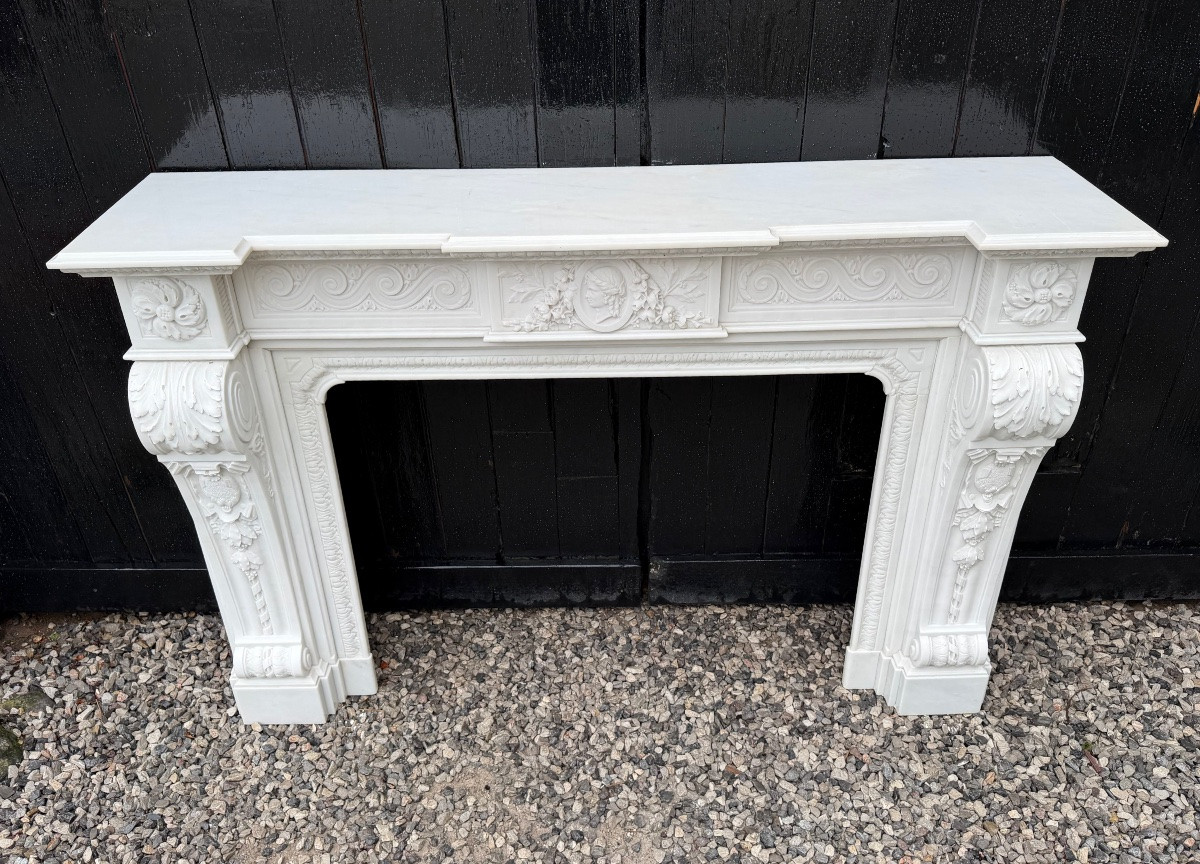 Napoleon III Mantel In Statuary White Marble, Circa 1880-photo-8