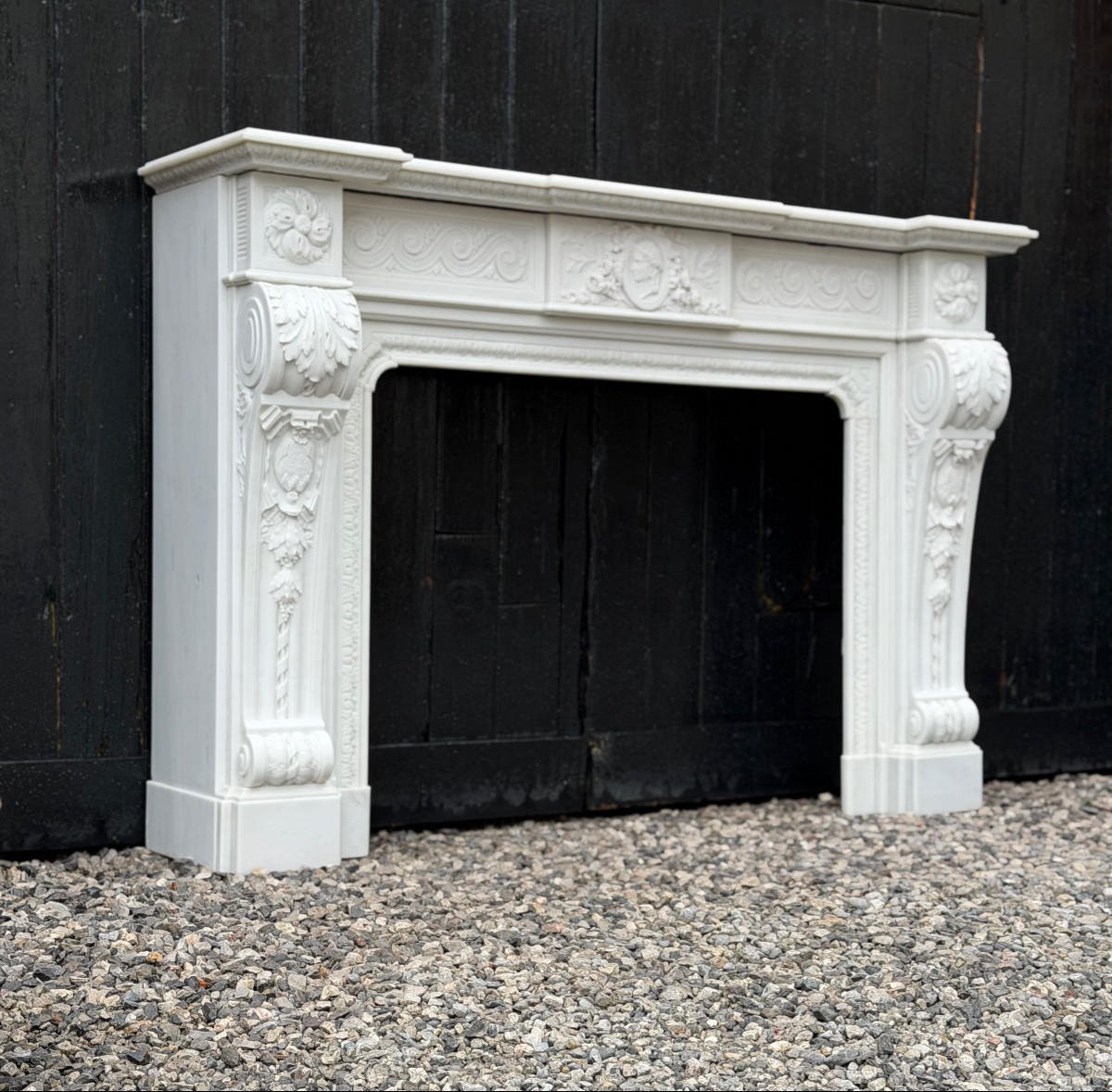 Napoleon III Mantel In Statuary White Marble, Circa 1880