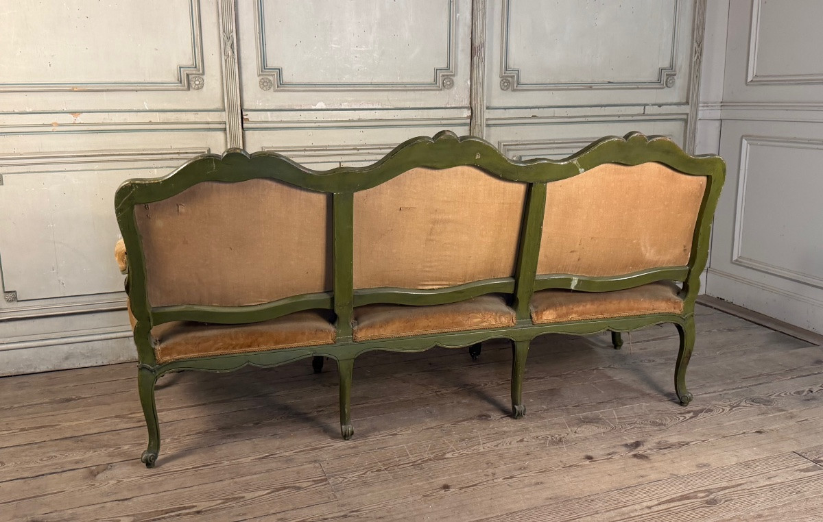 Banquette de style Louis XV en bois sculpté et peint, vers 1880-photo-1
