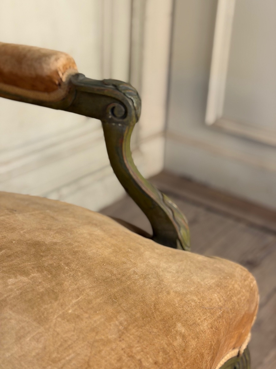 Banquette de style Louis XV en bois sculpté et peint, vers 1880-photo-5