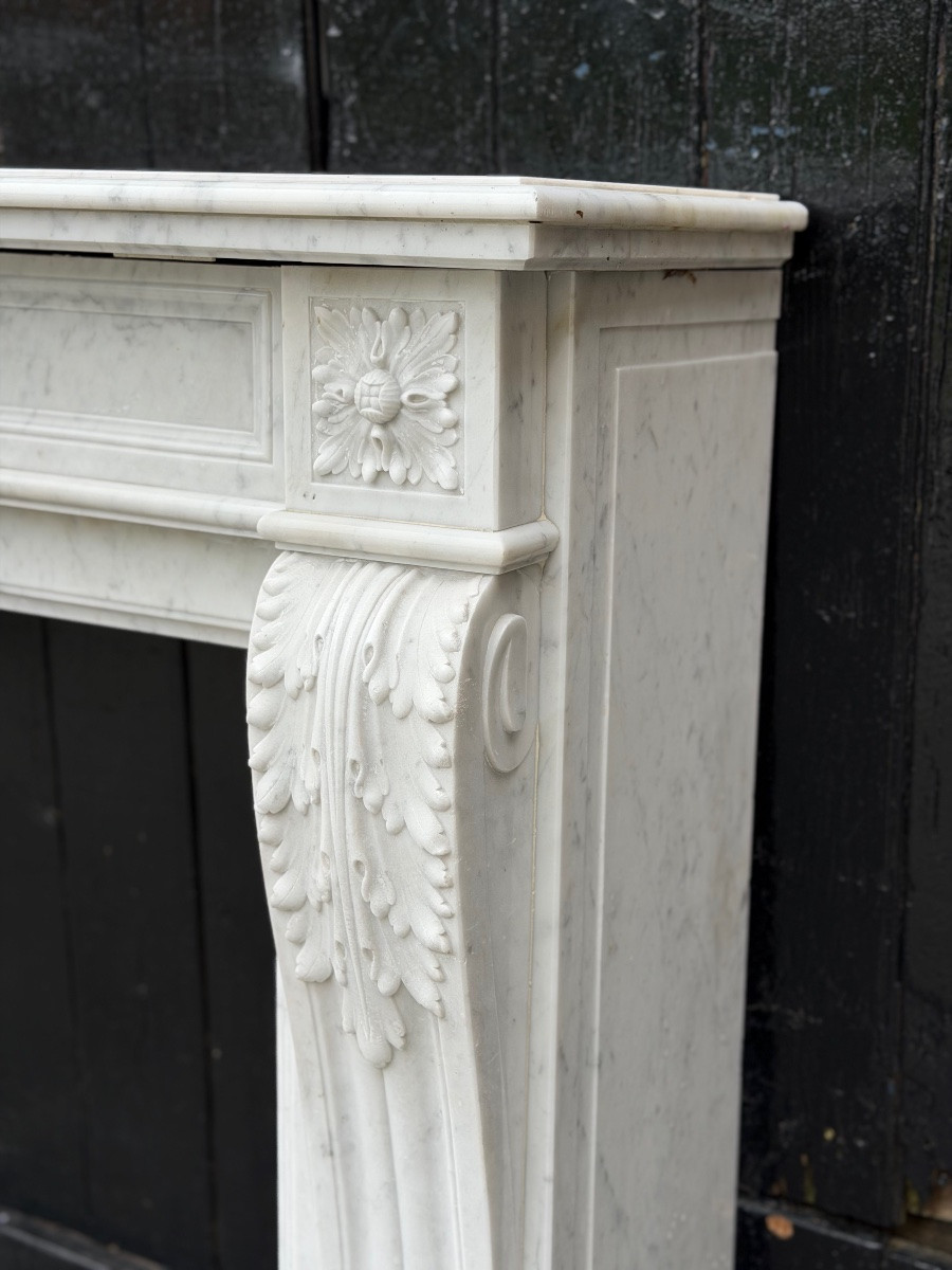 Louis XVI Style Carrara Marble Mantel, Circa 1880-photo-3