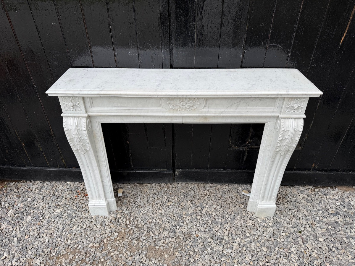 Louis XVI Style Carrara Marble Mantel, Circa 1880-photo-1