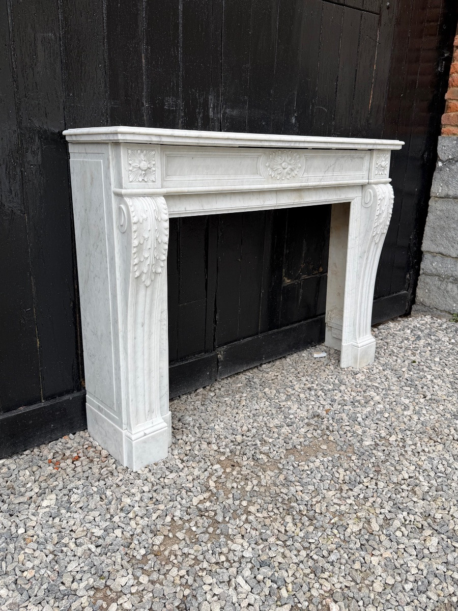 Louis XVI Style Carrara Marble Mantel, Circa 1880-photo-2