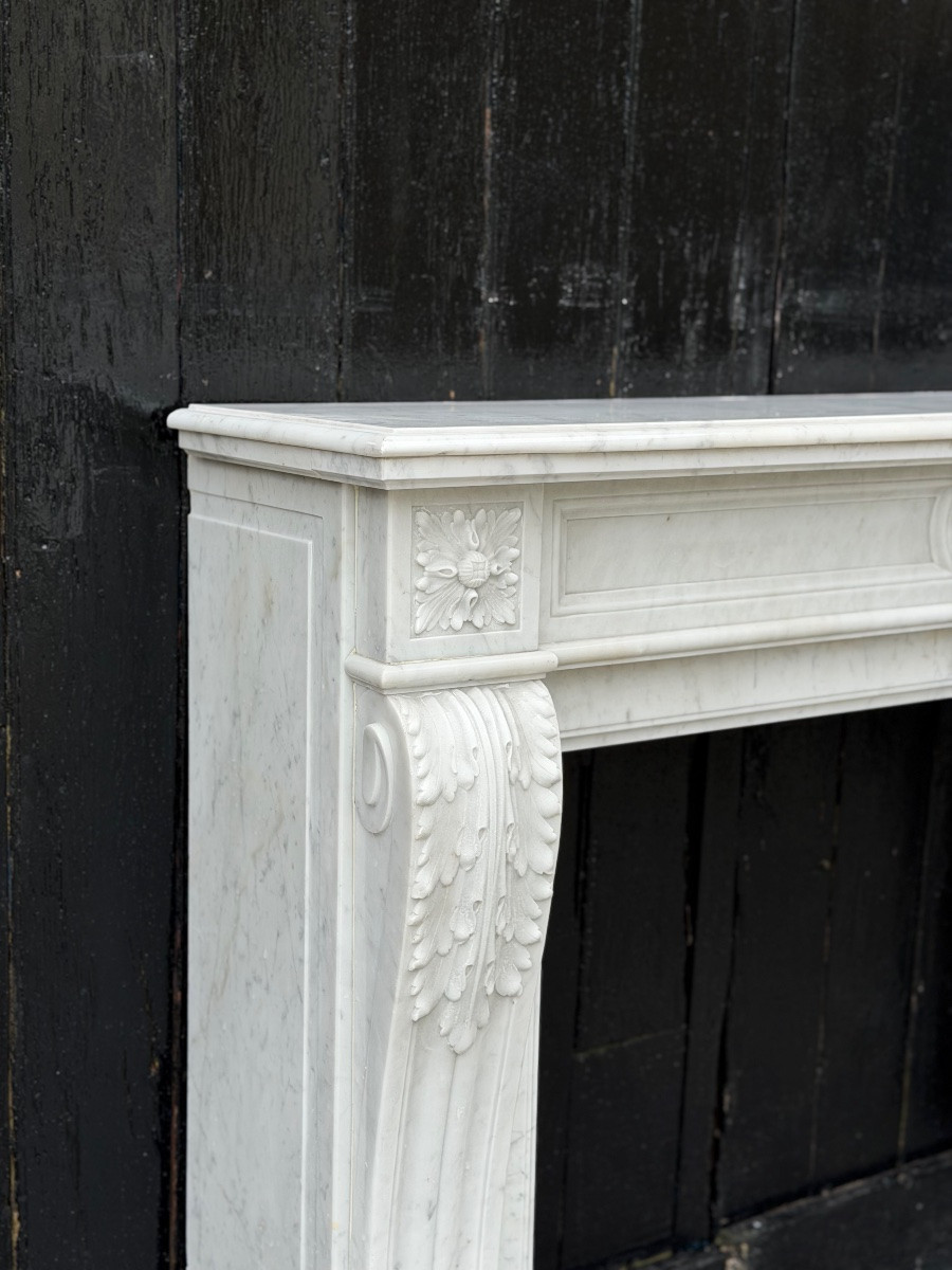 Louis XVI Style Carrara Marble Mantel, Circa 1880-photo-5