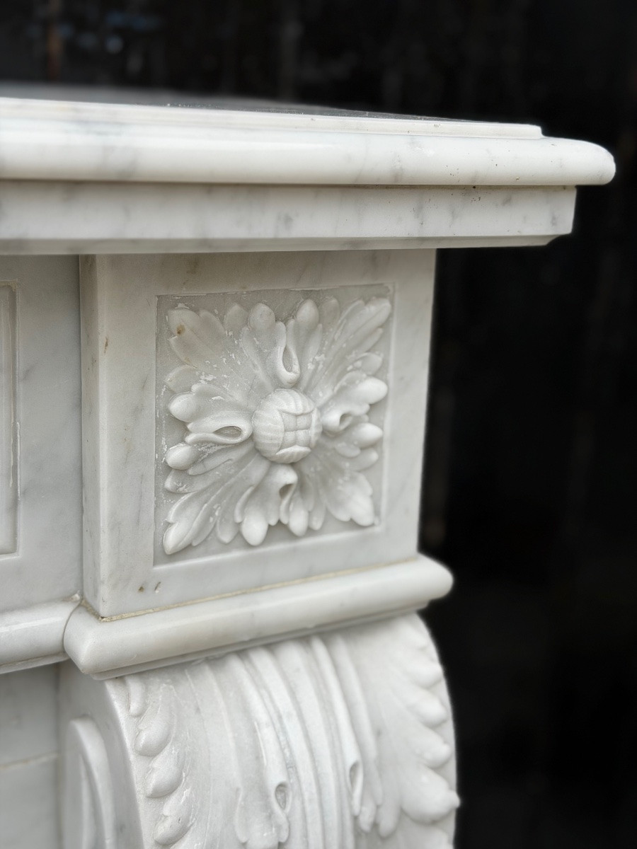 Louis XVI Style Carrara Marble Mantel, Circa 1880-photo-7