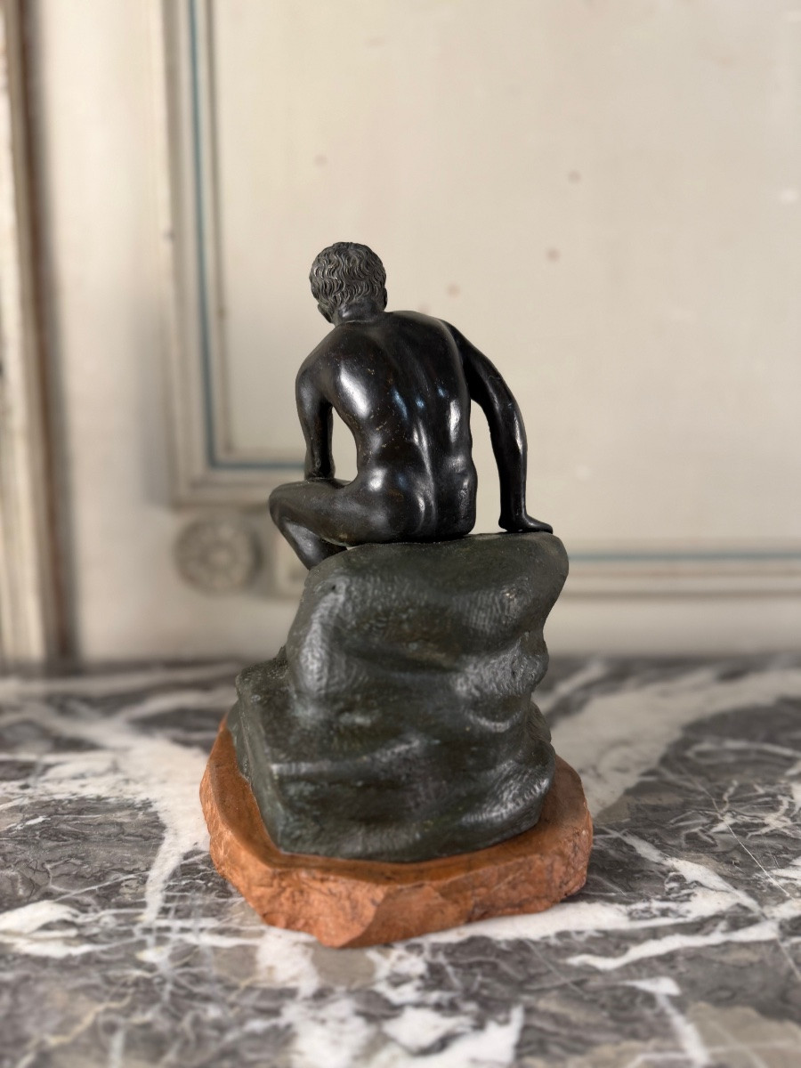 Hermes At Rest, Grand Tour Bronze, Black And Green Patina, 19th Century-photo-3
