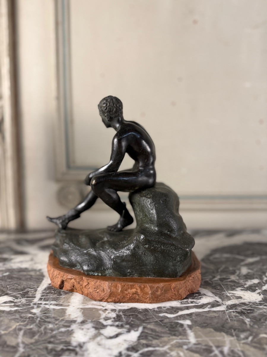 Hermes At Rest, Grand Tour Bronze, Black And Green Patina, 19th Century-photo-4