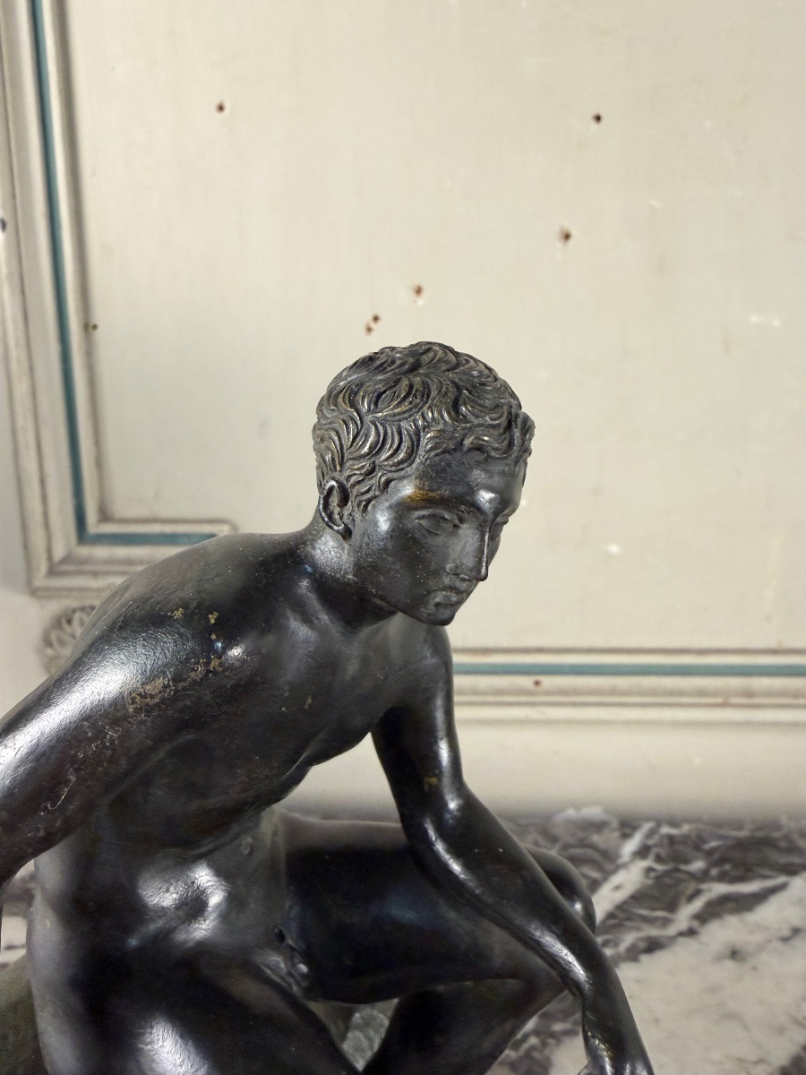 Hermes At Rest, Grand Tour Bronze, Black And Green Patina, 19th Century-photo-1