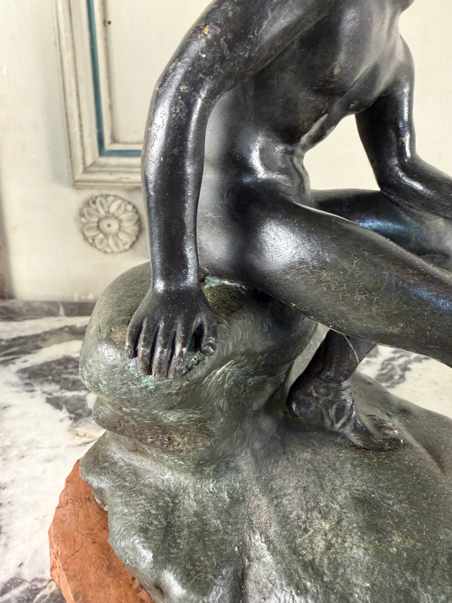 Hermes At Rest, Grand Tour Bronze, Black And Green Patina, 19th Century-photo-2