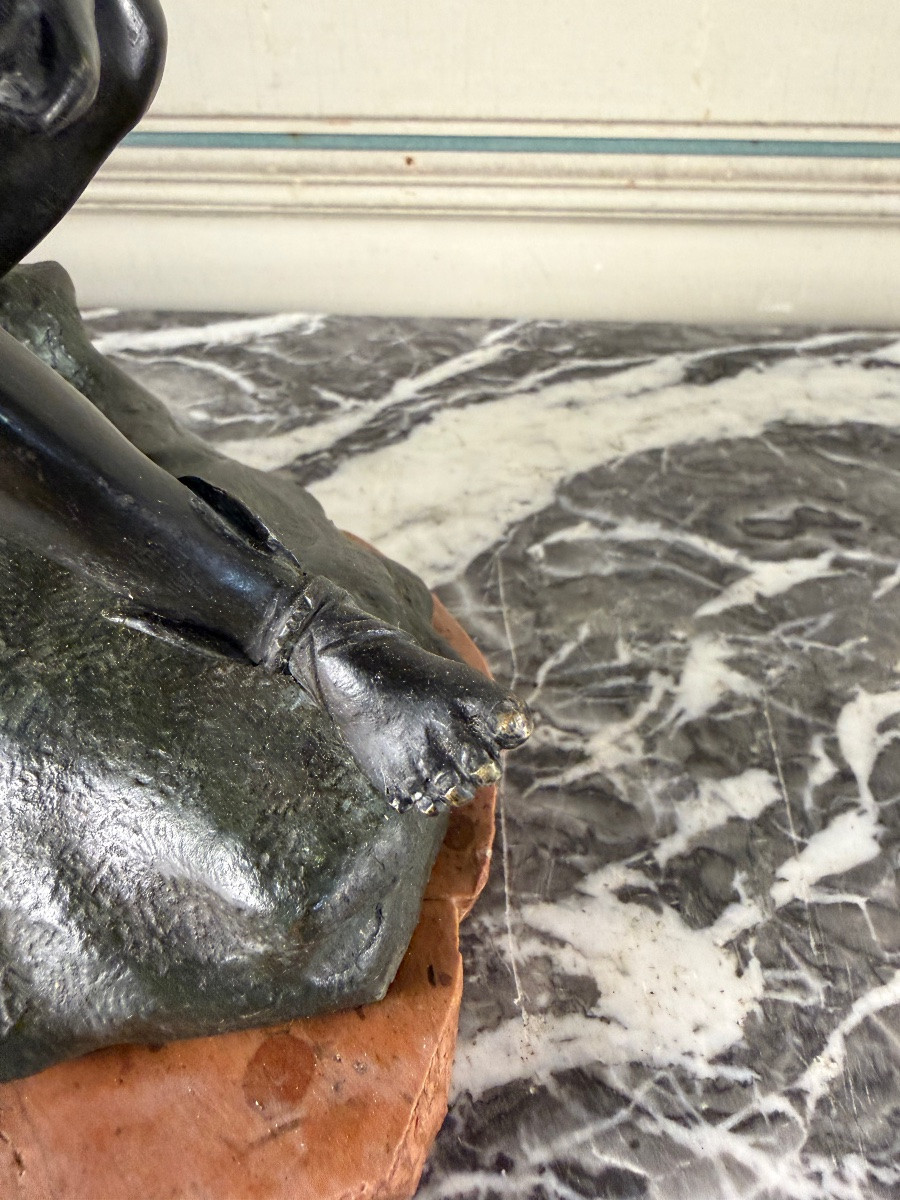 Hermes At Rest, Grand Tour Bronze, Black And Green Patina, 19th Century-photo-3