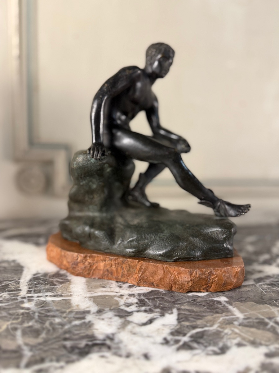 Hermes At Rest, Grand Tour Bronze, Black And Green Patina, 19th Century-photo-8