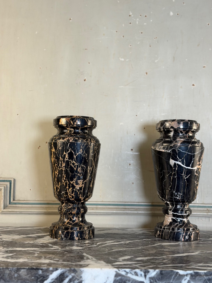 Pair Of Portor Marble Vases, Circa 1920-photo-1