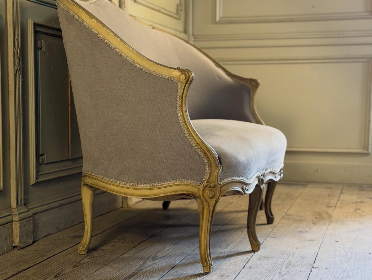 Louis XV Style Carved And Painted Wood Basket Bench, 19th Century-photo-2