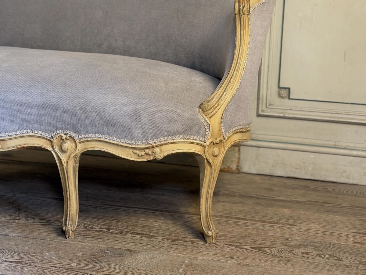 Louis XV Style Carved And Painted Wood Basket Bench, 19th Century-photo-3