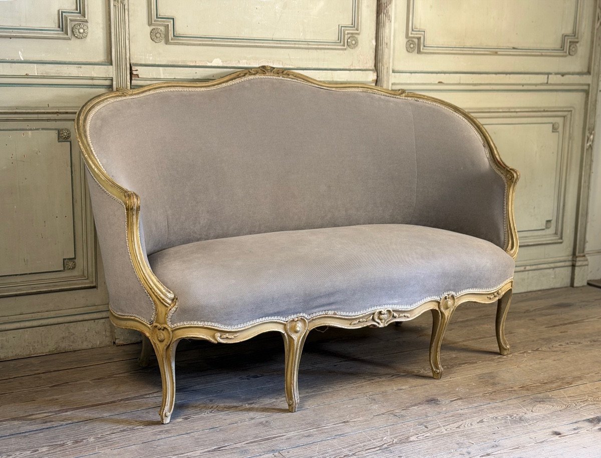 Louis XV Style Carved And Painted Wood Basket Bench, 19th Century