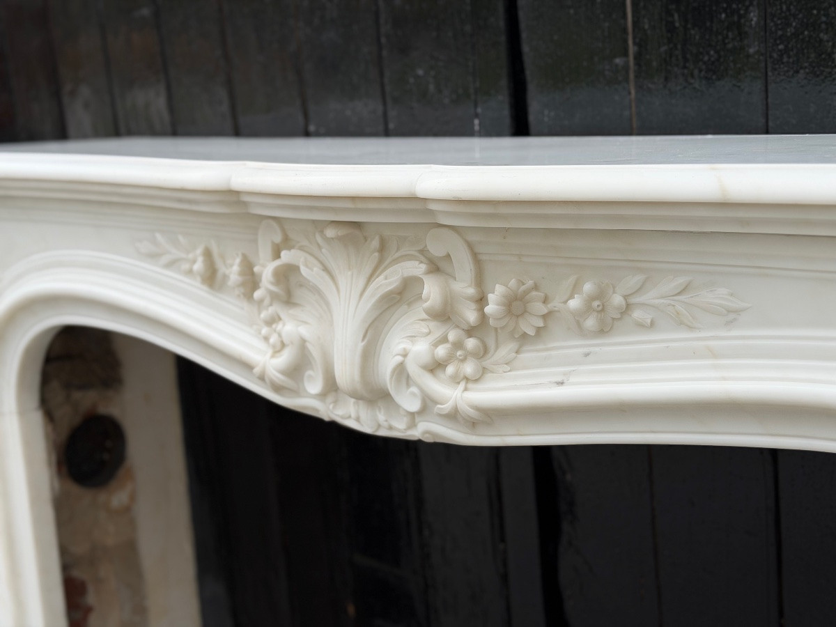 Louis XV Style Mantel In White Thassos Marble Circa 1880-photo-3