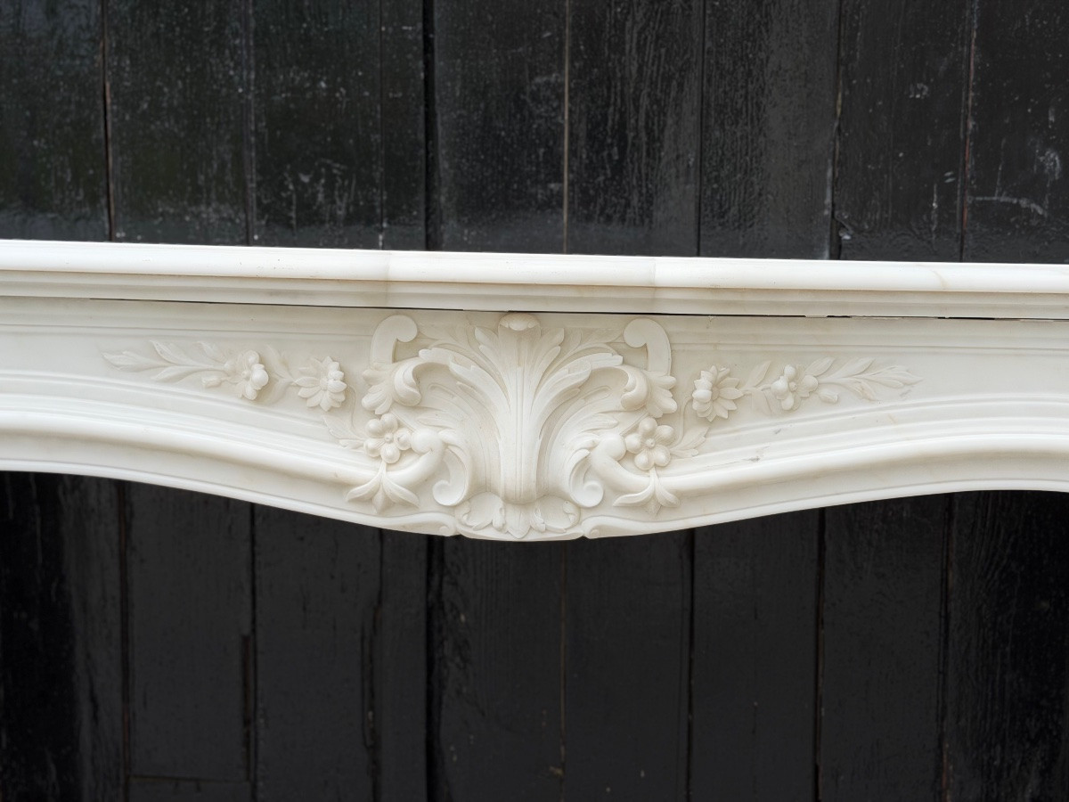 Louis XV Style Mantel In White Thassos Marble Circa 1880-photo-5