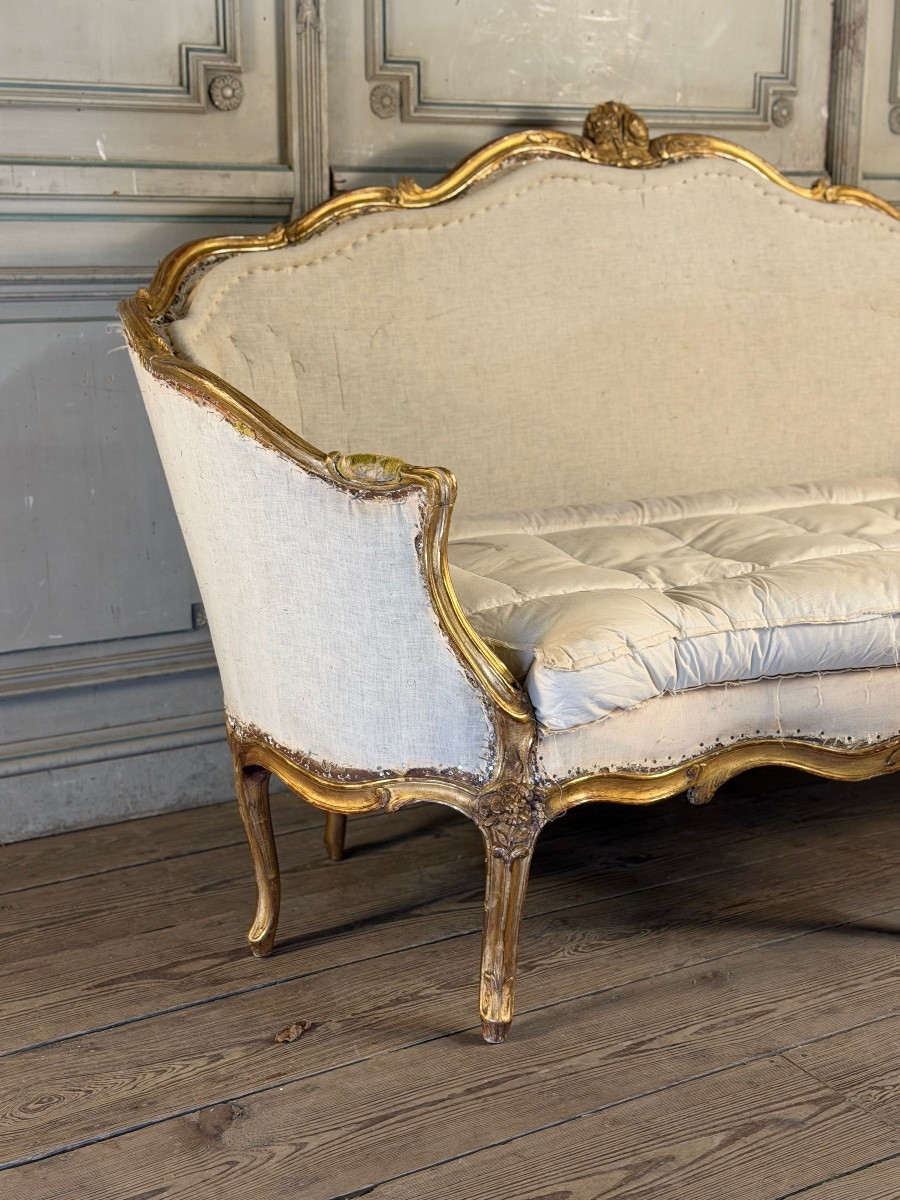 Louis XV Gilded Wood Bench, 18th Century-photo-3