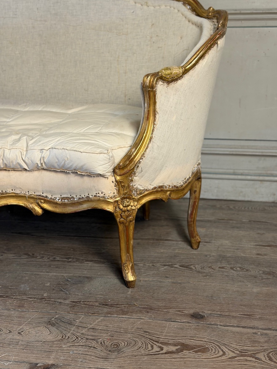Louis XV Gilded Wood Bench, 18th Century-photo-4