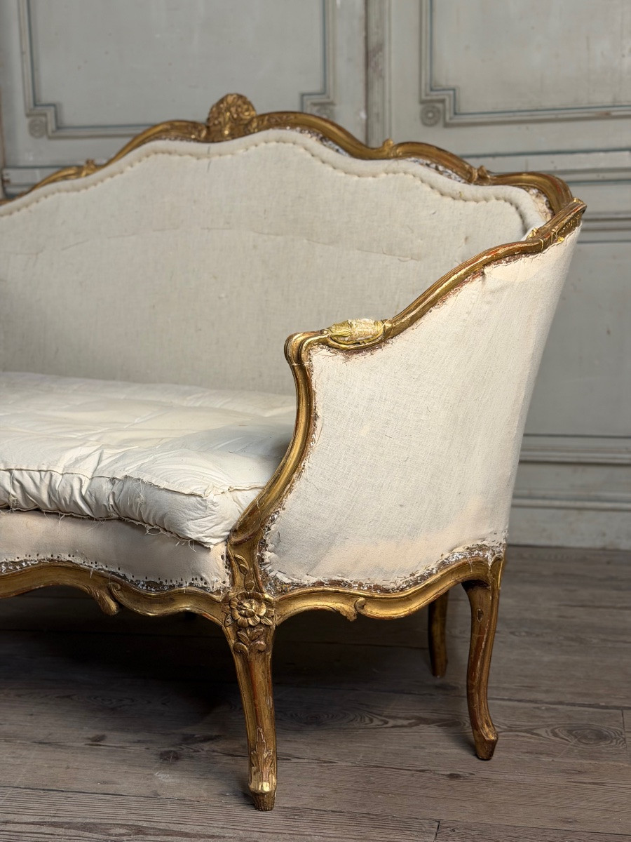 Louis XV Gilded Wood Bench, 18th Century-photo-1