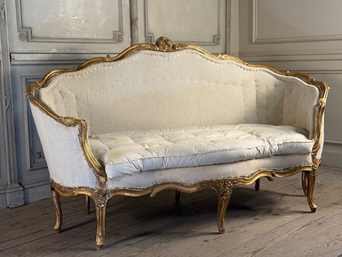 Louis XV Gilded Wood Bench, 18th Century-photo-2