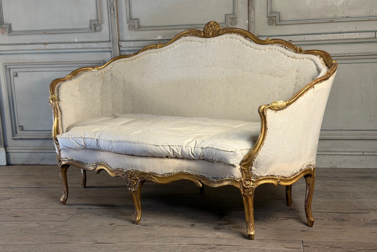 Louis XV Gilded Wood Bench, 18th Century-photo-3