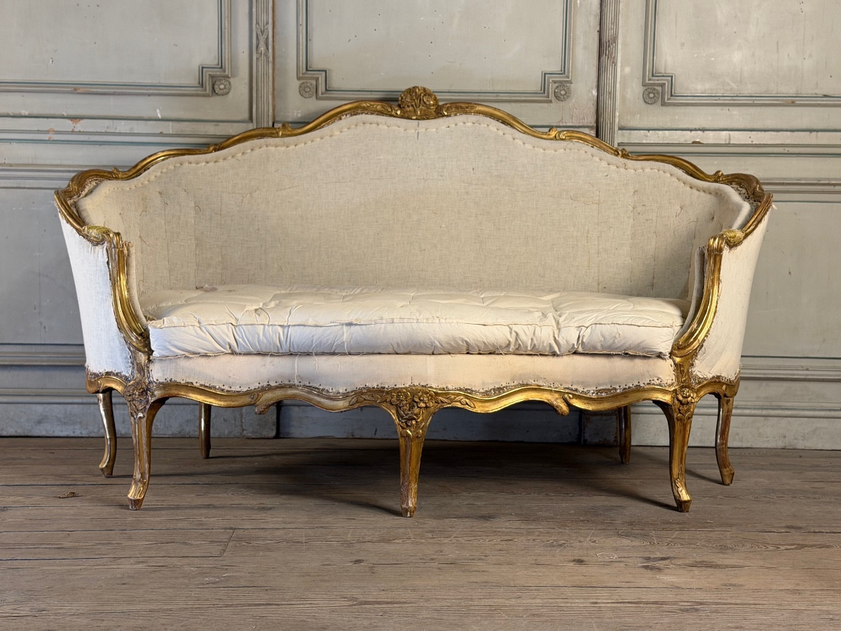 Louis XV Gilded Wood Bench, 18th Century
