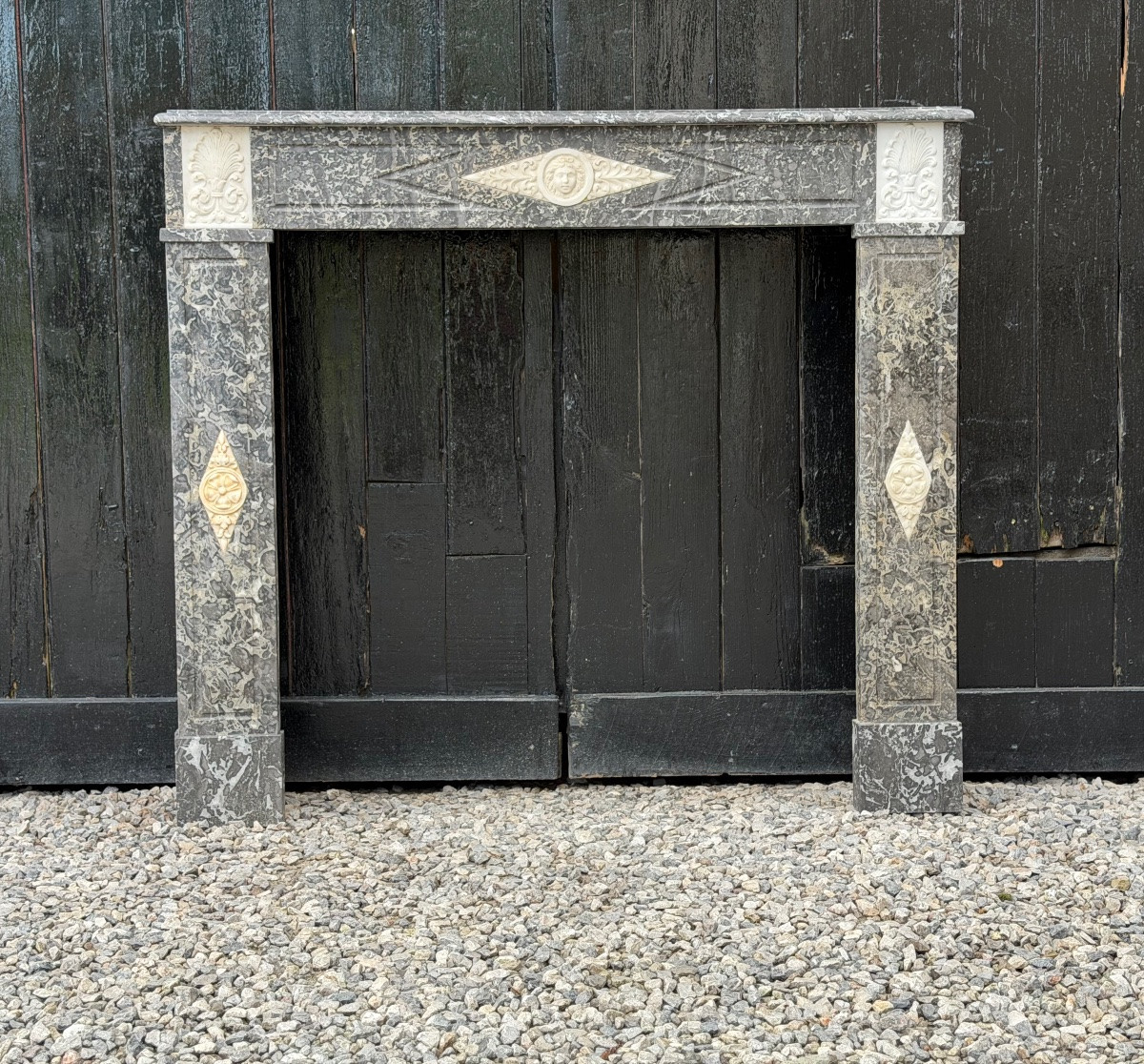 Directoire Mantel In Grey Sainte-anne Marble, Early 19th Century-photo-3