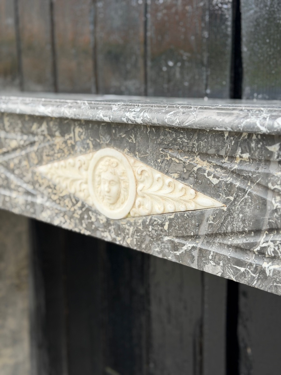 Directoire Mantel In Grey Sainte-anne Marble, Early 19th Century-photo-3