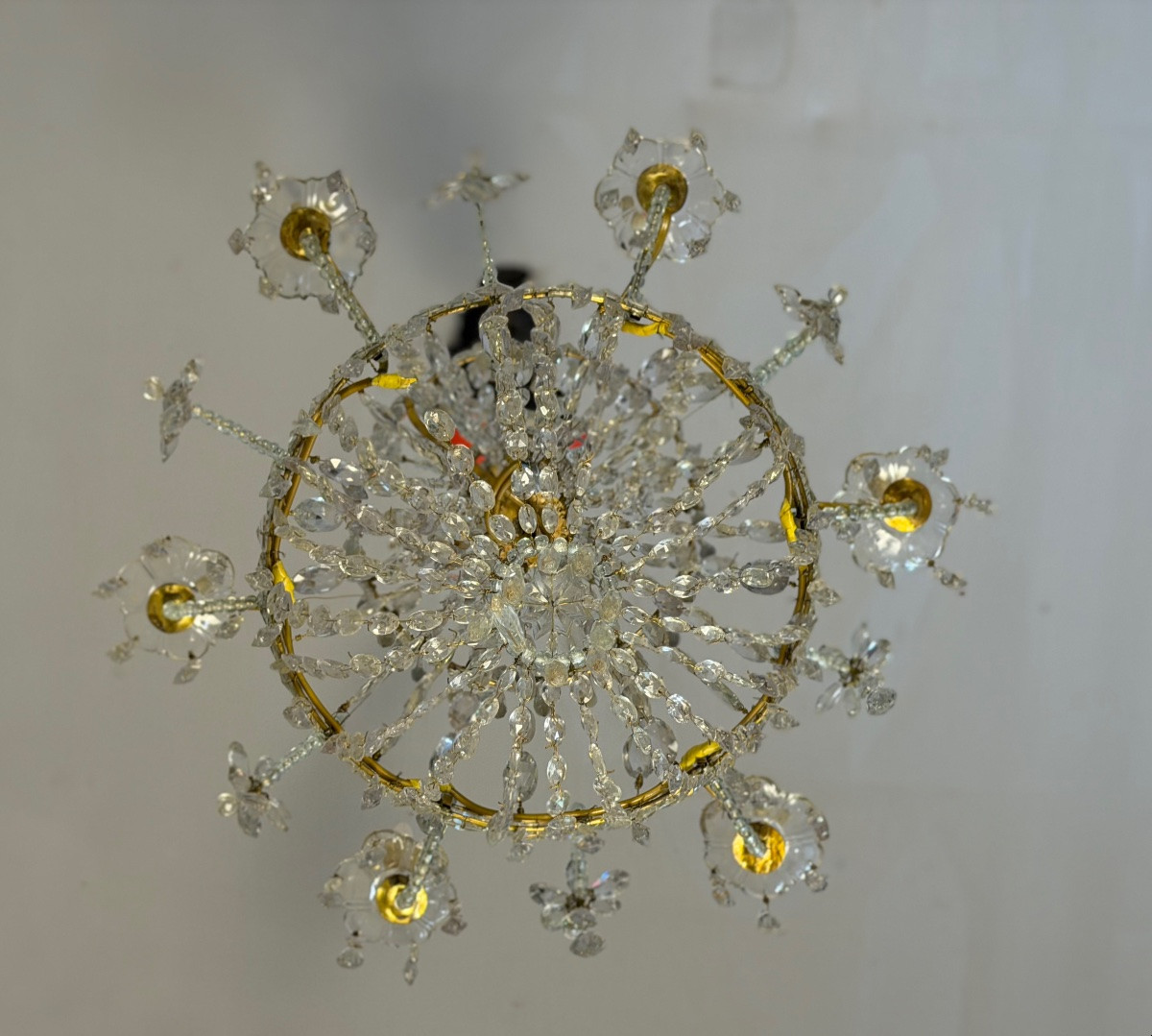 Lustre sac de perles en cristal,  XIXème siècle-photo-2