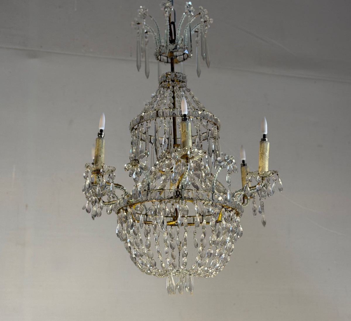 Lustre sac de perles en cristal,  XIXème siècle-photo-4