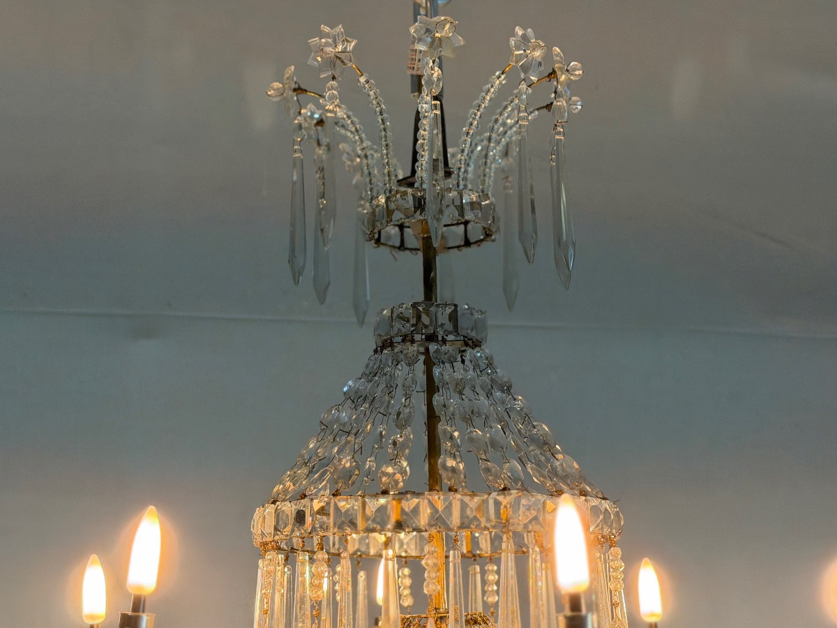 Lustre sac de perles en cristal,  XIXème siècle-photo-2