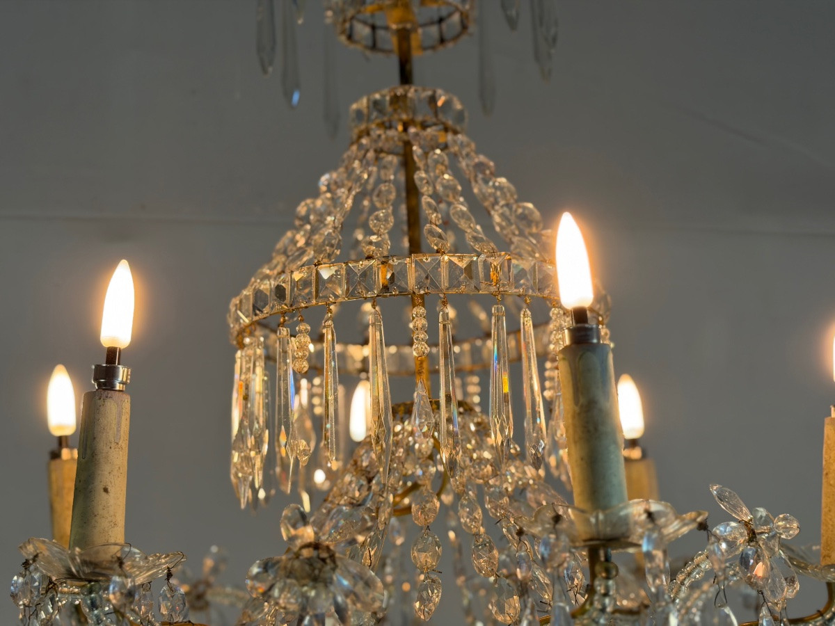 Lustre sac de perles en cristal,  XIXème siècle-photo-3