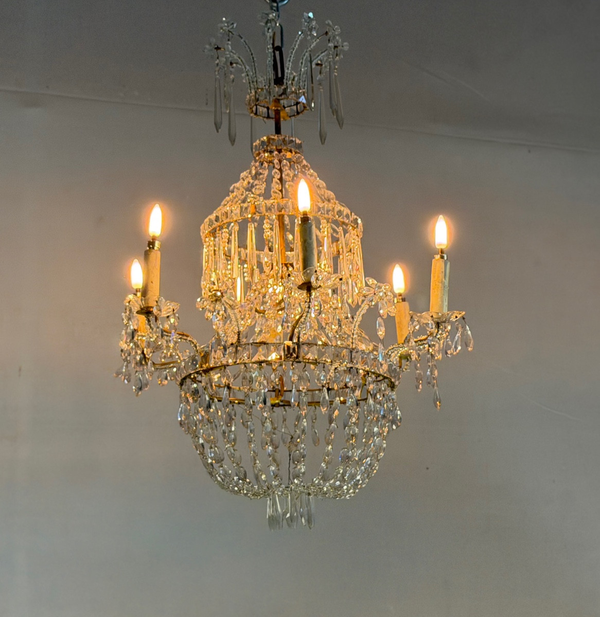 Lustre sac de perles en cristal,  XIXème siècle