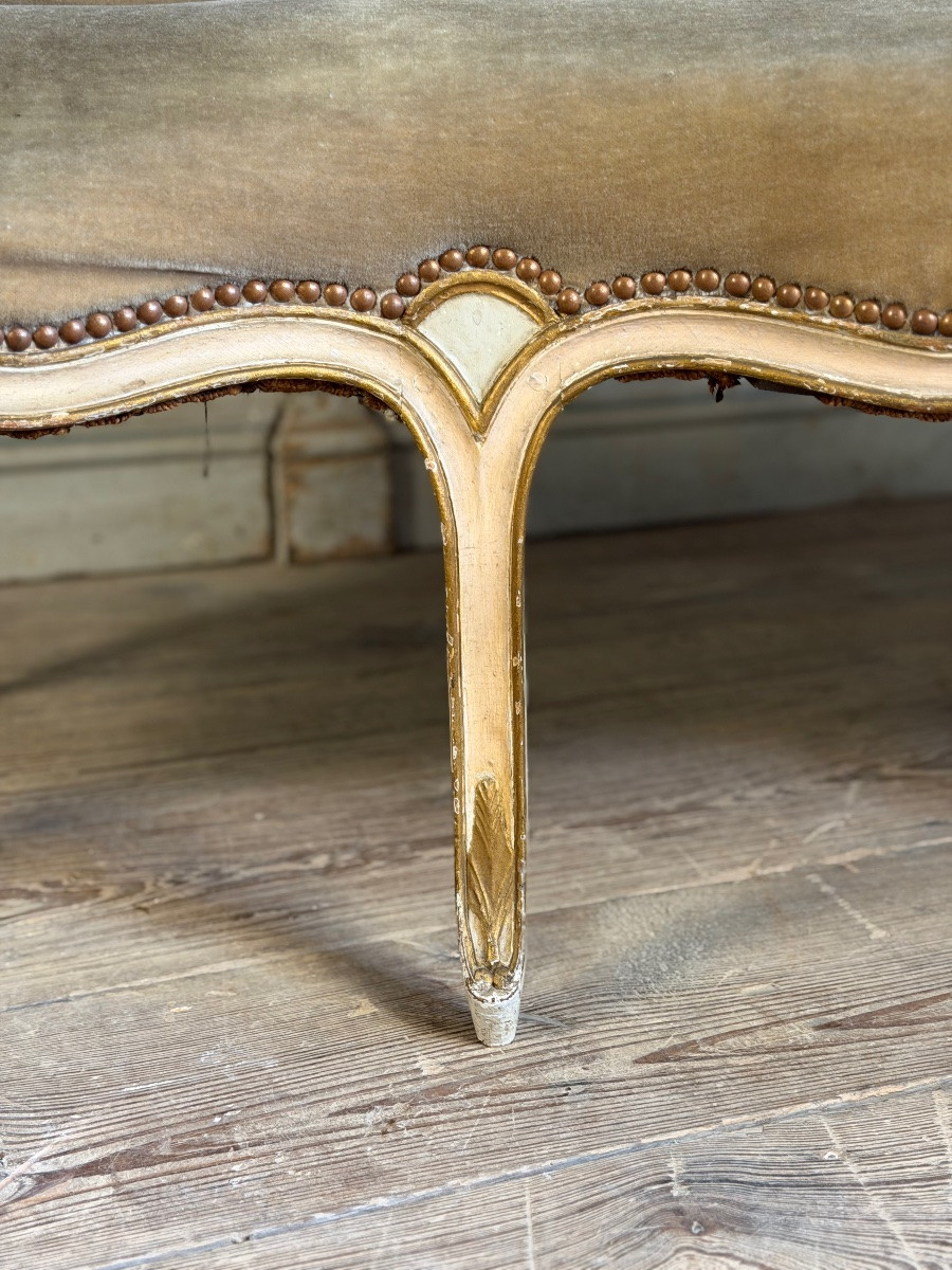 Banquette Louis XV en bois sculpté et peint, XVIIIème siècle-photo-3