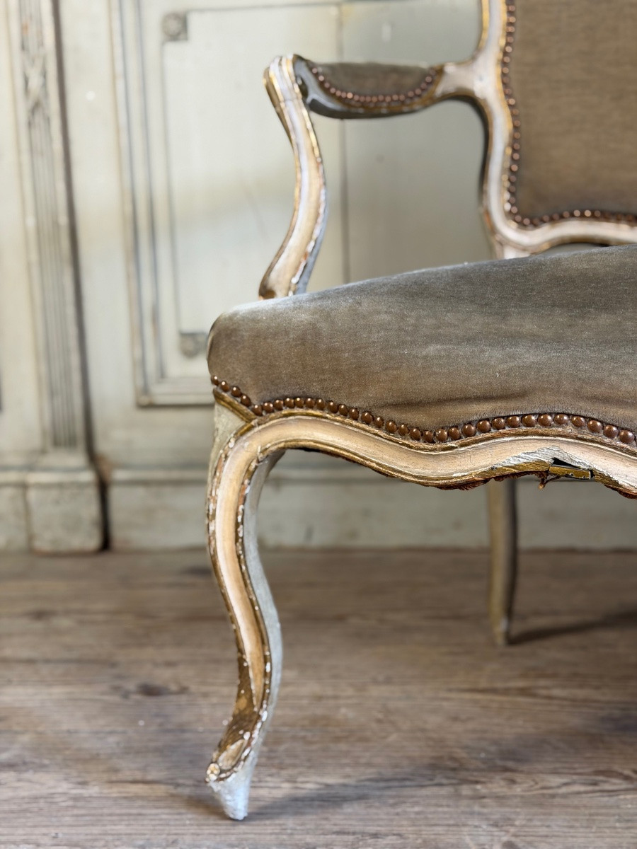 Banquette Louis XV en bois sculpté et peint, XVIIIème siècle-photo-4
