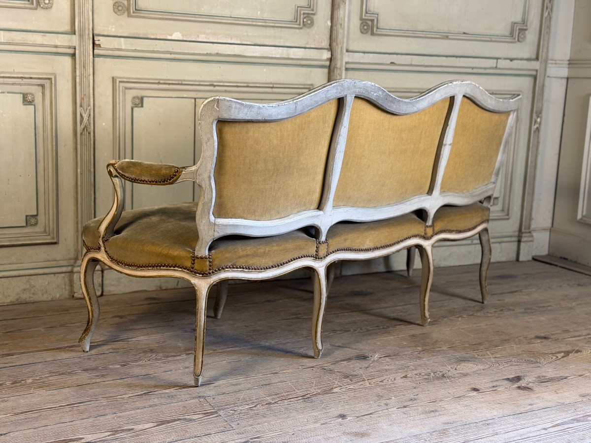Banquette Louis XV en bois sculpté et peint, XVIIIème siècle-photo-1