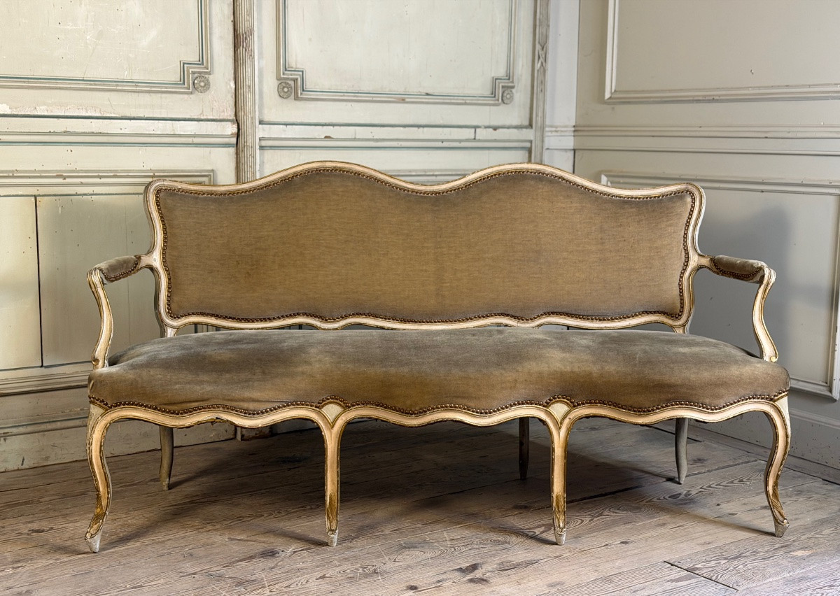 Banquette Louis XV en bois sculpté et peint, XVIIIème siècle-photo-5