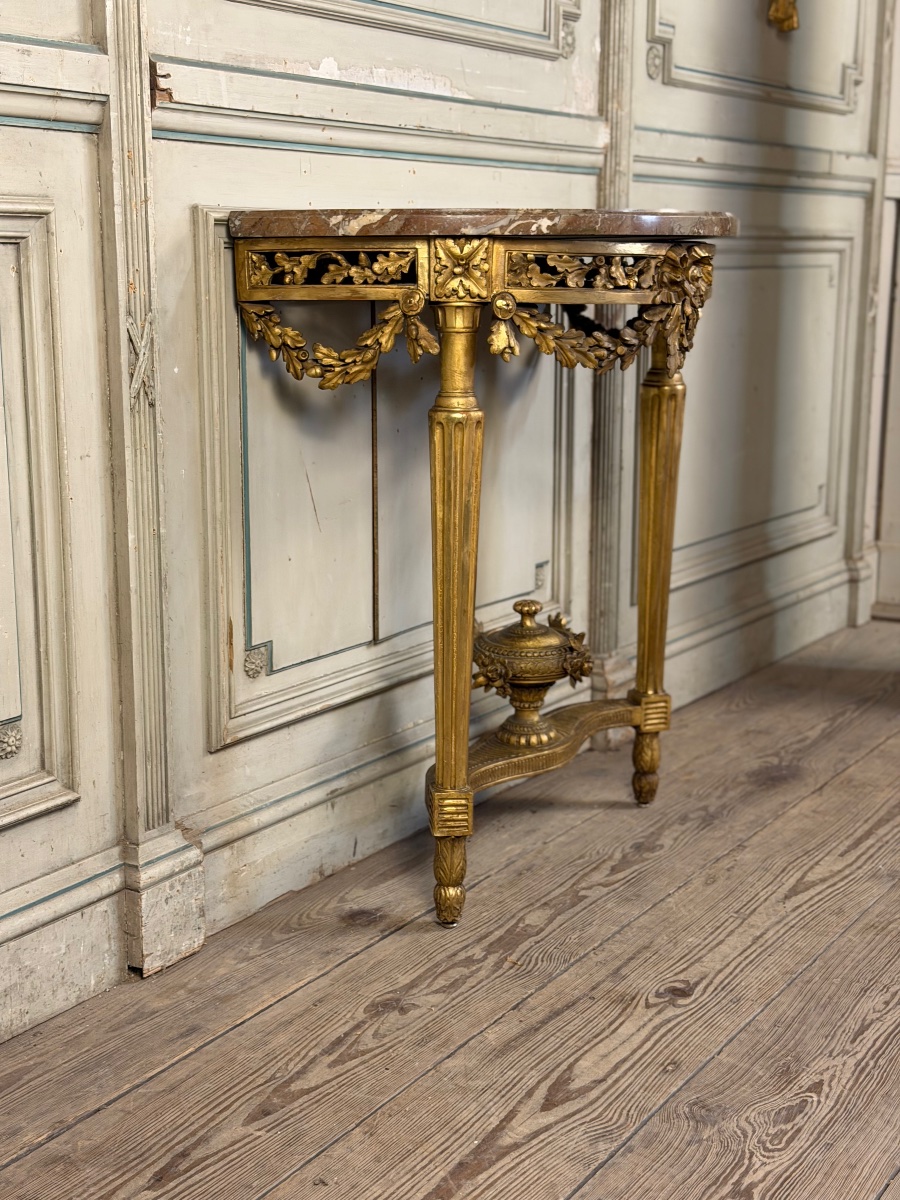 Console Louis XVI en bois doré, marbre de Rance, XVIIIème siècle-photo-2